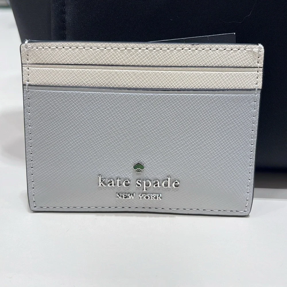 Kate Spade Madison Small Slim Card Holder Platinum Grey Multi NWT